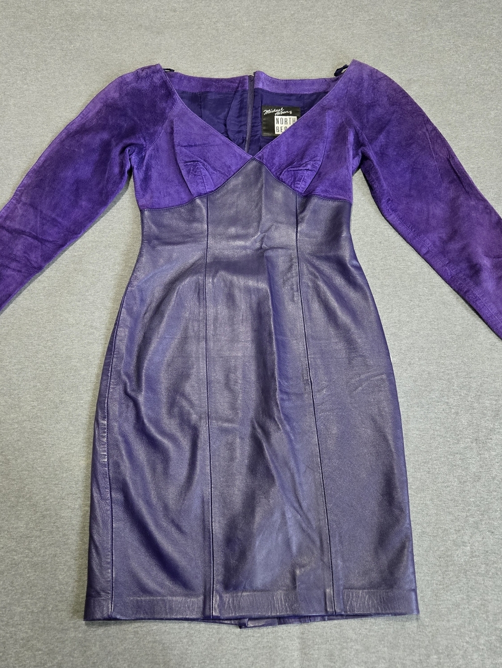 Vintage Michael Hoban North Beach Leather Dress Small Two Tone Purple 80s Party